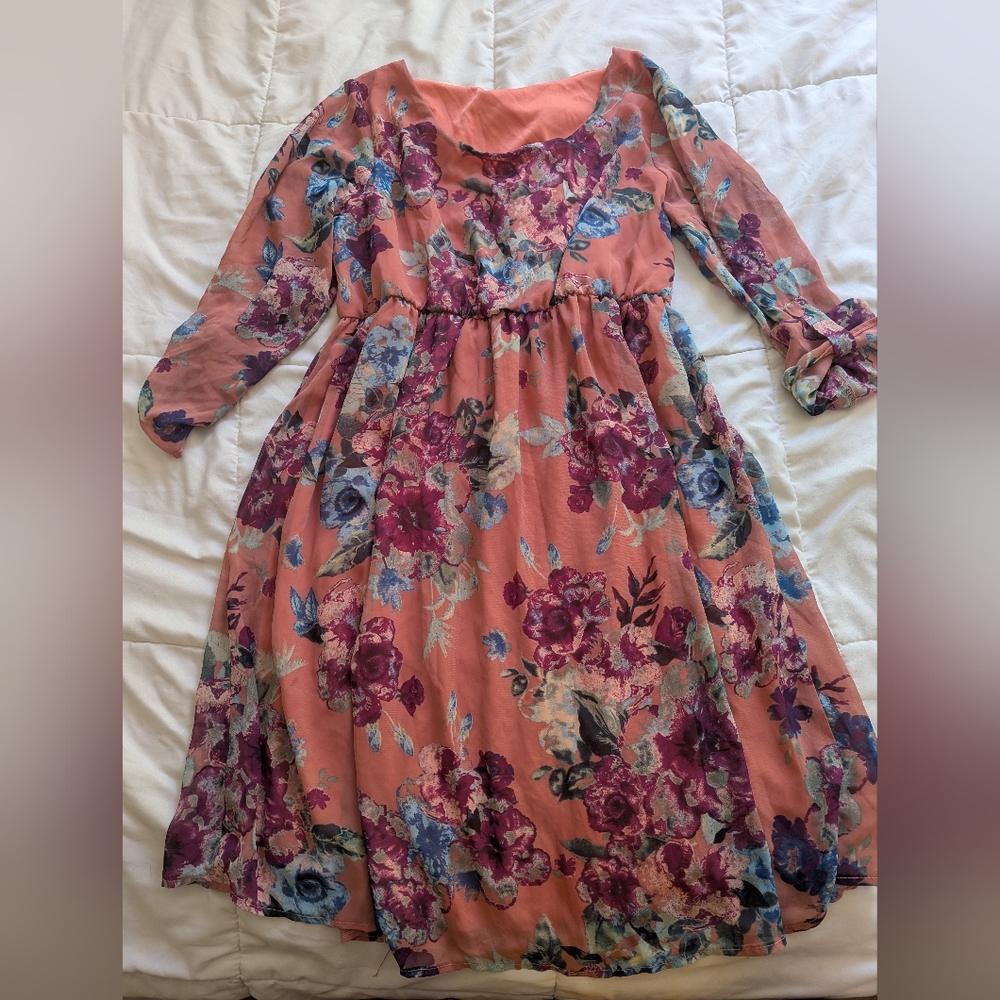 Pinkblush Floral 3/4 Sleeve Dress Size L